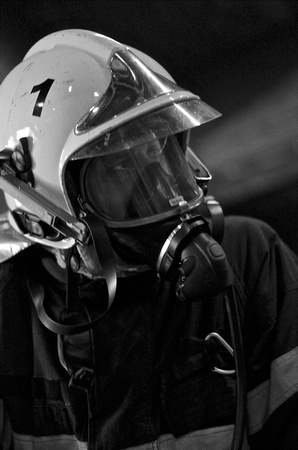 Firefighter with Gallet helmet and SCBA.